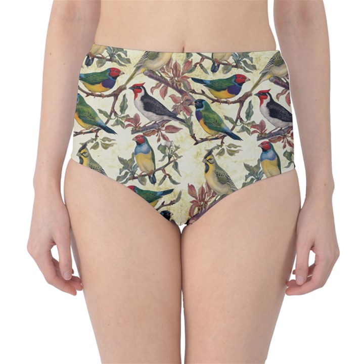 Vintage Birds Classic High-Waist Bikini Bottoms