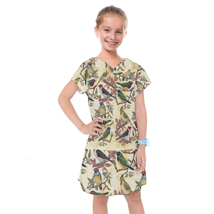 Vintage Birds Kids  Drop Waist Dress