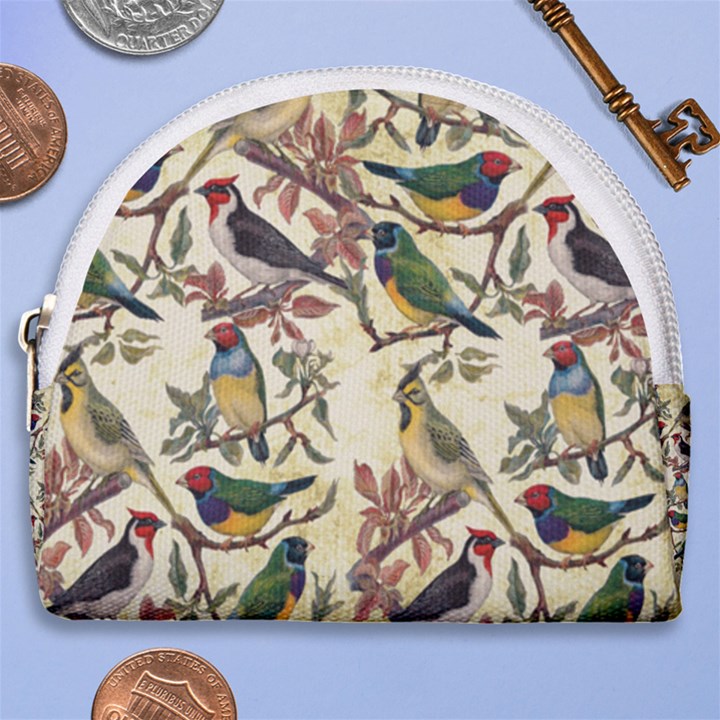 Vintage Birds Horseshoe Style Canvas Pouch