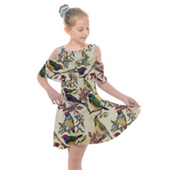 Vintage Birds Kids  Shoulder Cutout Chiffon Dress by Valentinaart