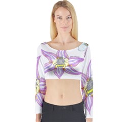 Flower And Insects Long Sleeve Crop Top by okhismakingart