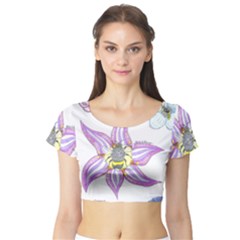 Flower And Insects Short Sleeve Crop Top by okhismakingart