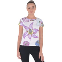 Flower And Insects Short Sleeve Sports Top  by okhismakingart