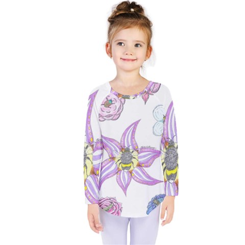 Flower And Insects Kids  Long Sleeve Tee by okhismakingart