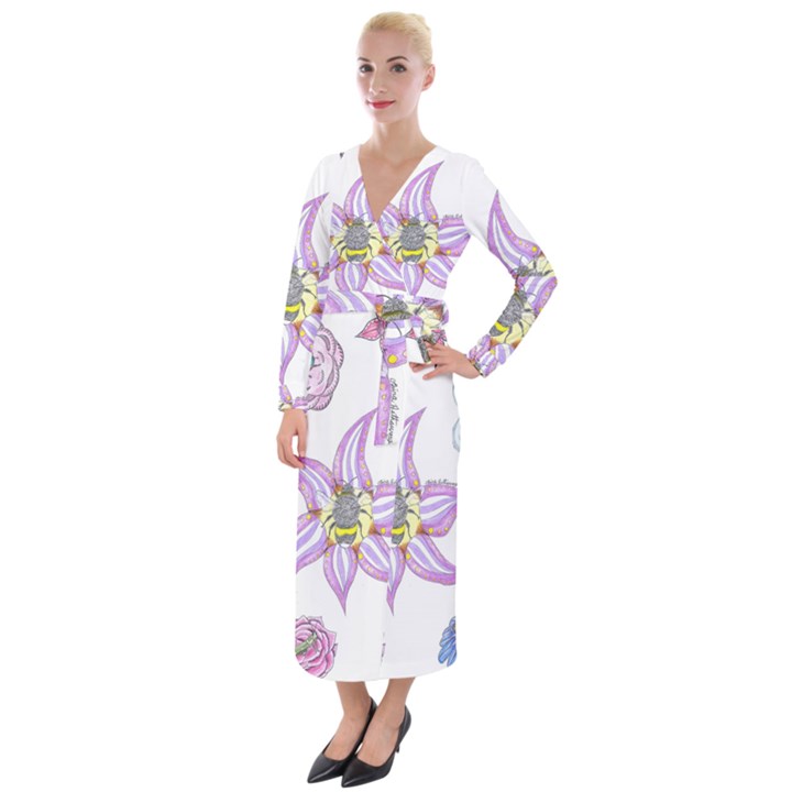 Flower and Insects Velvet Maxi Wrap Dress