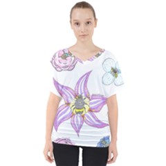 Flower And Insects V-neck Dolman Drape Top by okhismakingart