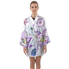 Flower And Insects Long Sleeve Kimono Robe