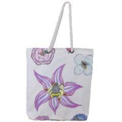 Flower And Insects Full Print Rope Handle Tote (large) by okhismakingart