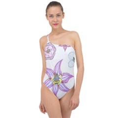 Flower And Insects Classic One Shoulder Swimsuit by okhismakingart