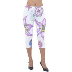 Flower And Insects Lightweight Velour Capri Leggings  by okhismakingart