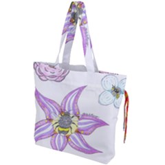 Flower And Insects Drawstring Tote Bag by okhismakingart