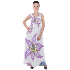 Flower And Insects Empire Waist Velour Maxi Dress