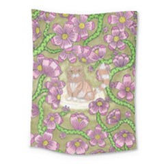 Fluffy Cat In A Garden  Medium Tapestry by okhismakingart