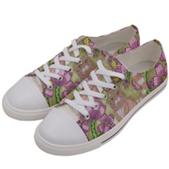 Fluffy Cat In A Garden  Women s Low Top Canvas Sneakers by okhismakingart