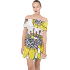 Bees At Work  Off Shoulder Chiffon Dress by okhismakingart