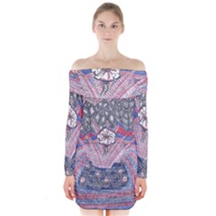 Abstract Flower Field Long Sleeve Off Shoulder Dress by okhismakingart