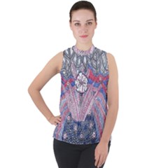 Abstract Flower Field Mock Neck Chiffon Sleeveless Top by okhismakingart