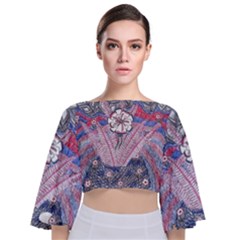 Abstract Flower Field Tie Back Butterfly Sleeve Chiffon Top by okhismakingart