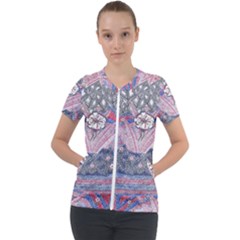 Abstract Flower Field Short Sleeve Zip Up Jacket