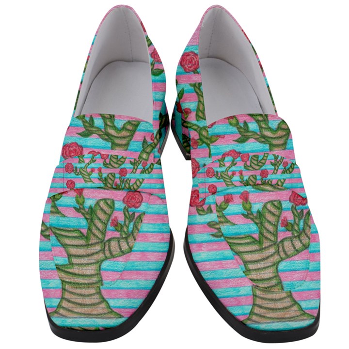 Notebook Flower Tree Women s Chunky Heel Loafers