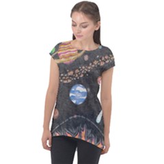 Space Cap Sleeve High Low Top by okhismakingart