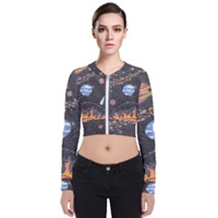 Space Long Sleeve Zip Up Bomber Jacket by okhismakingart