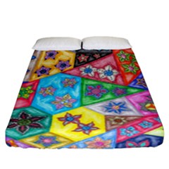 Stained Glass Flowers  Fitted Sheet (california King Size) by okhismakingart