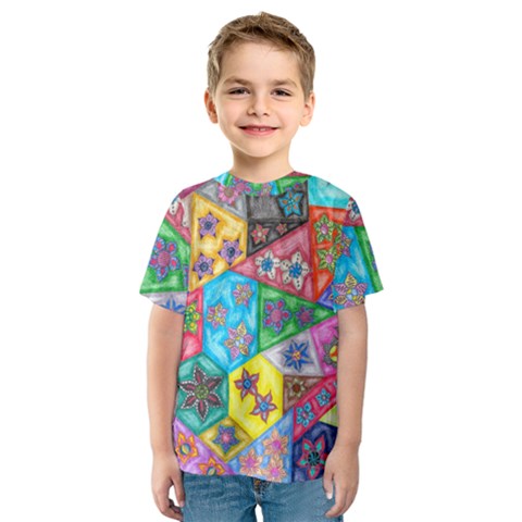 Stained Glass Flowers  Kids  Sport Mesh Tee by okhismakingart