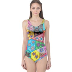 Stained Glass Flowers  One Piece Swimsuit by okhismakingart