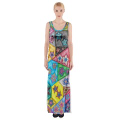 Stained Glass Flowers  Maxi Thigh Split Dress by okhismakingart