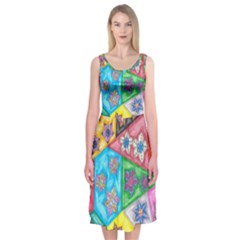 Stained Glass Flowers  Midi Sleeveless Dress by okhismakingart