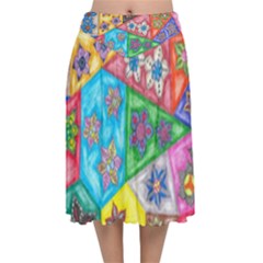 Stained Glass Flowers  Velvet Flared Midi Skirt by okhismakingart