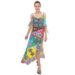 Stained Glass Flowers  Maxi Chiffon Cover Up Dress by okhismakingart