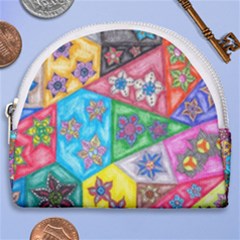 Stained Glass Flowers  Horseshoe Style Canvas Pouch by okhismakingart