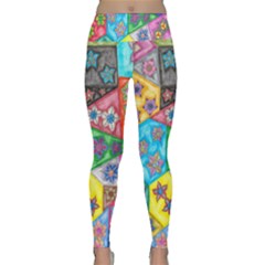 Stained Glass Flowers  Lightweight Velour Classic Yoga Leggings by okhismakingart