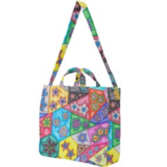 Stained Glass Flowers  Square Shoulder Tote Bag by okhismakingart