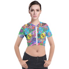 Stained Glass Flowers  Short Sleeve Cropped Jacket