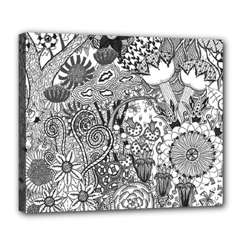 Floral Jungle Black And White Deluxe Canvas 24  X 20  (stretched) by okhismakingart