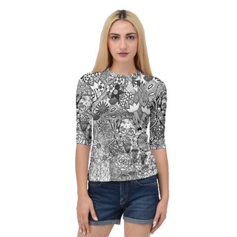 Floral Jungle Black And White Quarter Sleeve Raglan Tee by okhismakingart