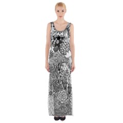 Floral Jungle Black And White Maxi Thigh Split Dress by okhismakingart