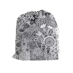 Floral Jungle Black And White Drawstring Pouch (xl) by okhismakingart