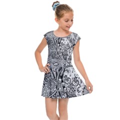 Floral Jungle Black And White Kids  Cap Sleeve Dress by okhismakingart