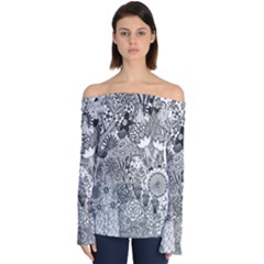 Floral Jungle Black And White Off Shoulder Long Sleeve Top by okhismakingart