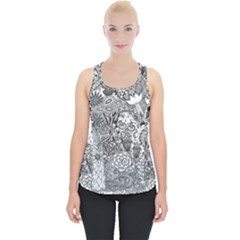 Floral Jungle Black And White Piece Up Tank Top