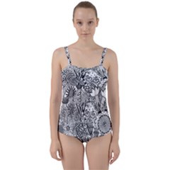 Floral Jungle Black And White Twist Front Tankini Set by okhismakingart