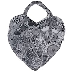 Floral Jungle Black And White Giant Heart Shaped Tote by okhismakingart