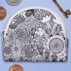 Floral Jungle Black And White Horseshoe Style Canvas Pouch by okhismakingart