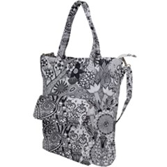 Floral Jungle Black And White Shoulder Tote Bag by okhismakingart