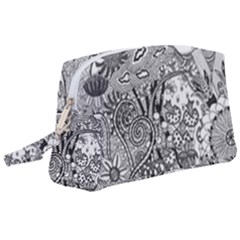 Floral Jungle Black And White Wristlet Pouch Bag (large)