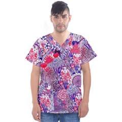 Floral Jungle Purple Men s V-neck Scrub Top